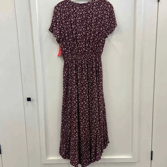 Womens Floral V-Neck High-Low Dress in Burgundy - Picture 2 of 6